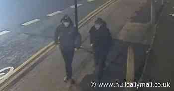 Police release footage of two men they wish to speak to after wheelie bin arson