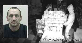 Moment burglar smashes through Newcastle shop ceiling and steals till