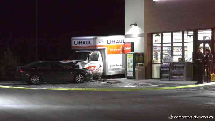 1 dead, man on the run after crash and carjacking in southwest Edmonton Saturday