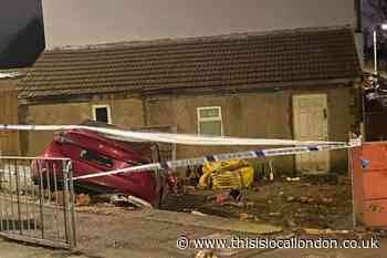 Pictures show Tesla after crash into home in Collier Row
