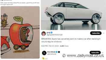 Social media mocks Apple as it scraps its autonomous electric car plans after a decade of work - as one user jokes 'they realised it would require Windows!'