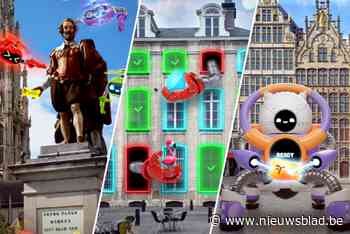 Rubens verlossen van vliegende robots tijdens  augmented reality games in Antwerpse binnenstad