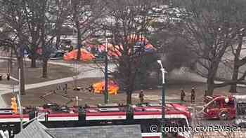 Video shows fire at downtown Toronto encampment after propane tanks ignite