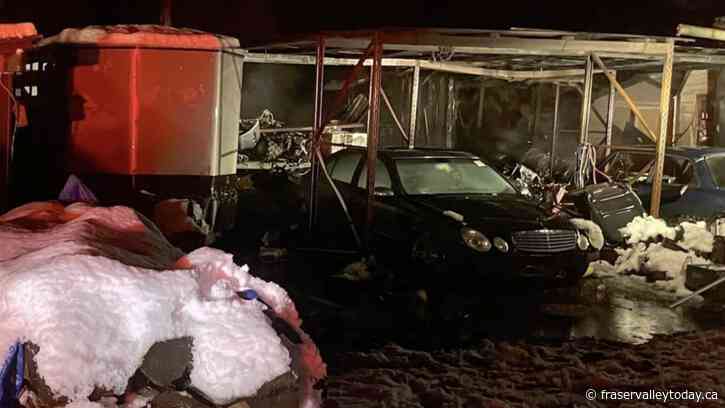 Mission firefighters battle early morning garage fire, multiple vehicles on fire