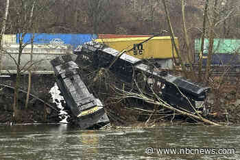 Pa. train derailment leaves cars on riverbank and in water; no injuries or hazardous materials reported