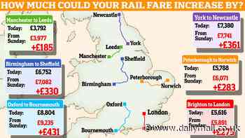 Commuters brace for yet another hike in rail fares: Campaigners slam 4.9 increase in train tickets prices from Sunday... so how much will YOUR journey now cost?