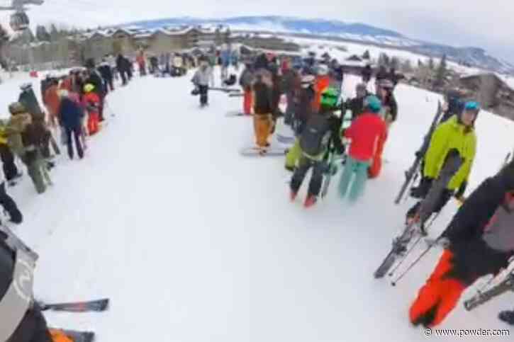 Snowboarder Encounters "Longest Lift Line I've Ever Seen" At Jackson Hole During Powder Day