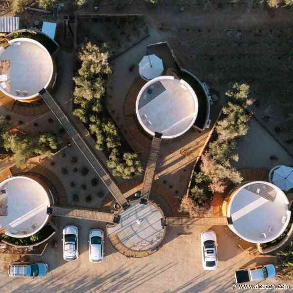 Suspended bridges connect round cabin hotels in Mexico