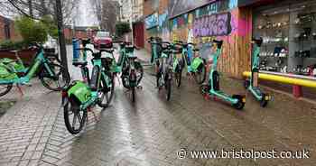 Tier e-scooters and bikes pictured blocking entire pavement in Bristol
