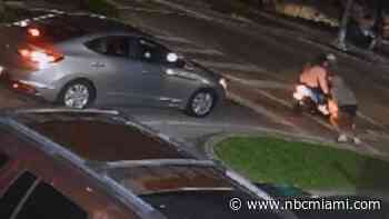 Man caught on camera snatching purse from woman on scooter at red light in Miami