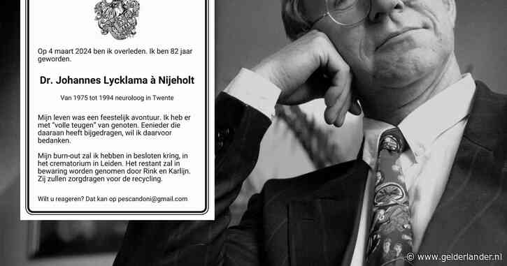 Kleurrijke arts maakt met bijzondere rouwadvertentie zijn eigen overlijden bekend