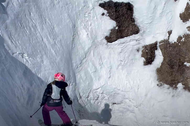 Two Young Ladies Drop Into Jackson Hole's Corbet's Couloir For The First Time