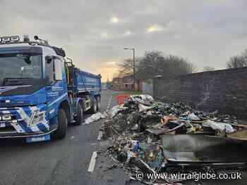 ‘Burnt out’ caravan left filled with rubbish in Birkenhead