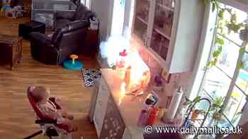 Moment Chinese-made Elf Bar vape EXPLODES while charging a few feet from a baby is captured by home security camera