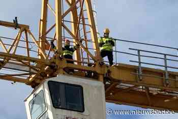 Gespecialiseerd brandweerteam oefent redding op torenkraan bij Pfizer Puurs: “Kraanman werd zogezegd onwel”