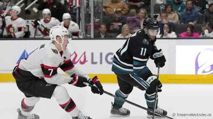 Bordeleau scores twice as Sharks sink Senators 2-1