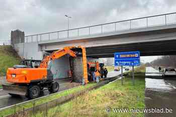Vrachtwagen crasht met laadbak tegen brug in Zwartberg: bestuurder naar ziekenhuis
