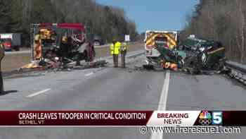 Vt. cop airlifted to hospital after patrol vehicle crashes into fire truck