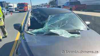 'A pretty scary situation:' Wheel detaches, strikes windshield of car on Hwy. 401in Toronto