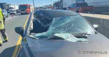 Driver charged after wheel detaches, smashes windshield of another car on Hwy. 401