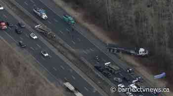 Careless driving charge laid after 3-vehicle collision on Highway 400 involving transport & dump truck