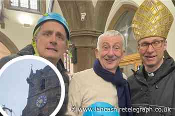 Watch Bishop of Blackburn abseil down Chorley church