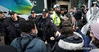 Police arrest two at protest that delayed Trudeau event, including Rebel News host