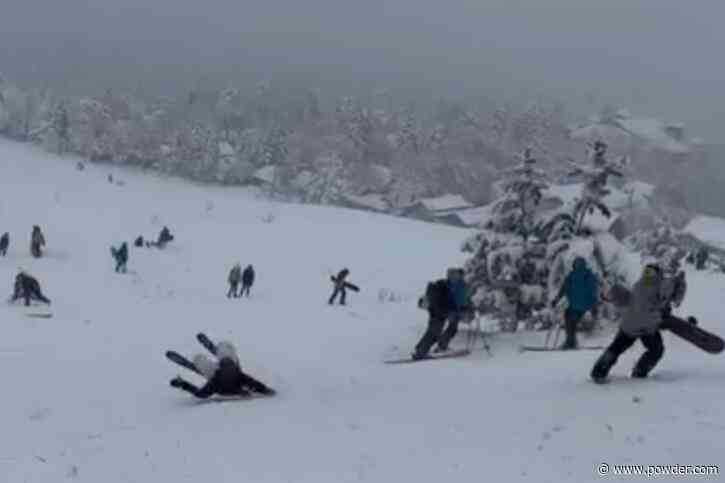 Skiers Shred City Park During Colorado Blizzard