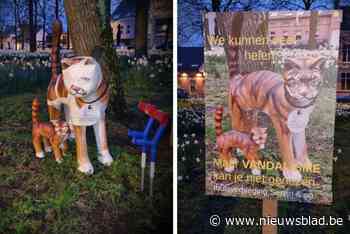 Kunstige tijgerkat letterlijk opgelapt nadat vandalen ze lelijk toetakelden