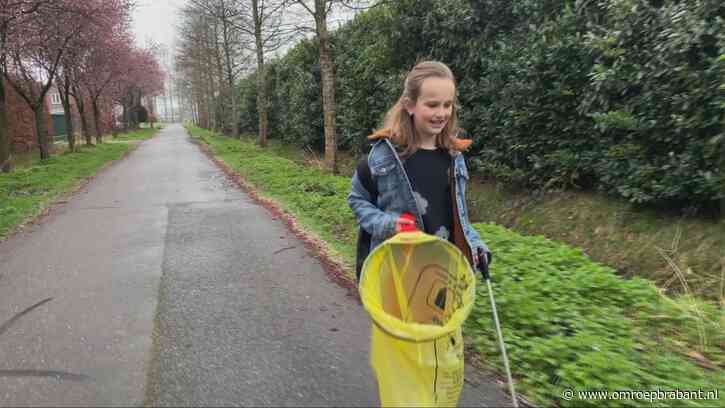 Jolijn prikt afval zodat andere kinderen een verjaardagsfeest kunnen vieren