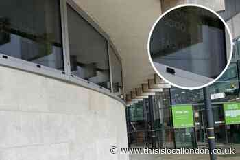 Saul Bellow's name misspelt on Swiss Cottage Library window