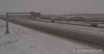 Airdrie RCMP warn of ‘less than ideal’ road conditions as officers respond to collision on Highway 2