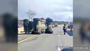 No injuries reported following military vehicle rollover on Highway 401 in Oshawa