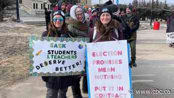 Sask. teachers picket in front of legislature as government releases budget