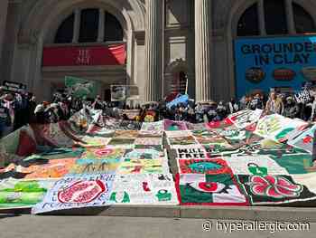 Activists Unfurl A Massive Quilt For Gaza On The Steps Of The Met