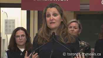 Chrystia Freeland stops by Toronto pharmacy to highlight drug coverage for diabetes and contraceptives in upcoming budget