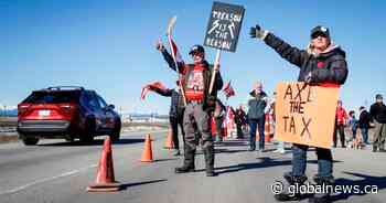 ‘It just needs to stop’: Carbon price protesters slow traffic on Trans-Canada Highway