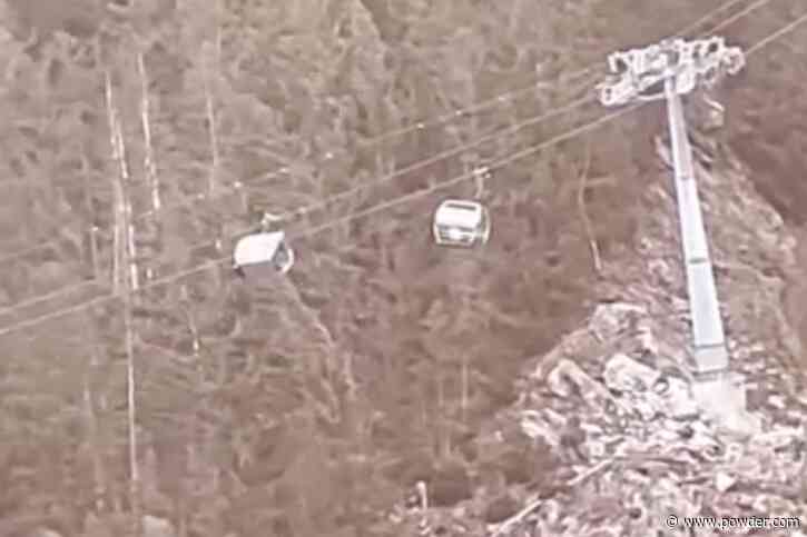 Strong Winds Batter Gondola Cars In Chamonix