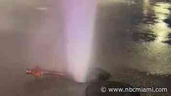 Water main break causes water to shoot out of the ground in Wilton Manors