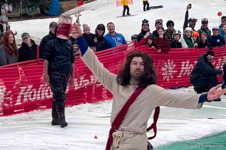 Skier Dressed As Jesus Turns Water Into Wine At Pond Skim Event