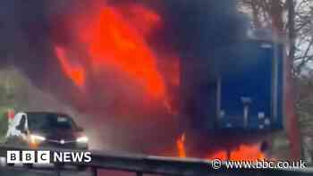 Footage shows 'intense' lorry fire on motorway