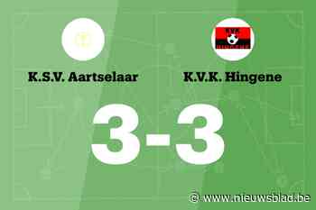 Aartselaar B speelt thuis gelijk tegen Hingene