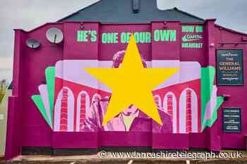 20ft mural of Jordan North painted on side of Burnley pub