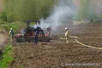 Boer springt van zijn brandende tractor