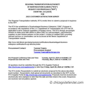 Public Notice: REGIONAL TRANSPORTATION AUTHORITY OF NORTHEASTERN ILLINOIS (“RTA”)  REQUEST FOR PROPOSALS (“RFP”)