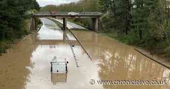 Road and rail services disrupted across the North East after heavy rain causes flash floods
