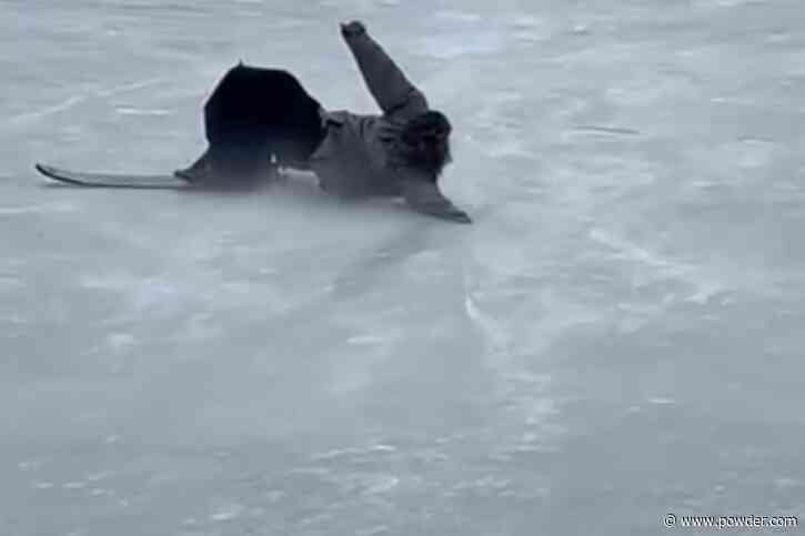 Freestyle Skier Tricks Frozen Lake