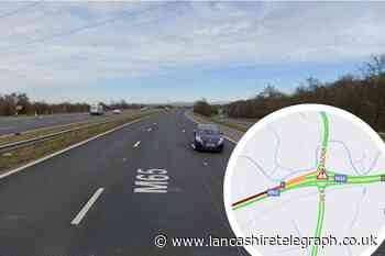 Exit ramp blocked after crash on M65 in Hapton