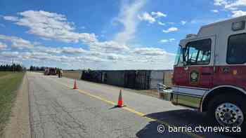Transport truck rollover closes 12th Line in New Tecumseth