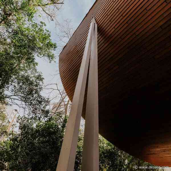 Photos reveal Kengo Kuma's swooping art centre extension nearing completion in Lisbon